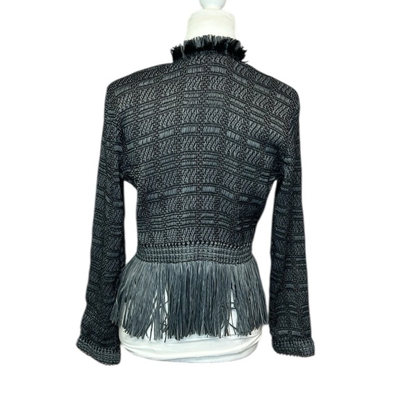 NIC+ZOE Charcoal Textured Blazer With Fringe Hem And Ruffled Collar - Picture 4 of 6